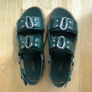 3.1 Phillip Lim Alix green croc platform sandals